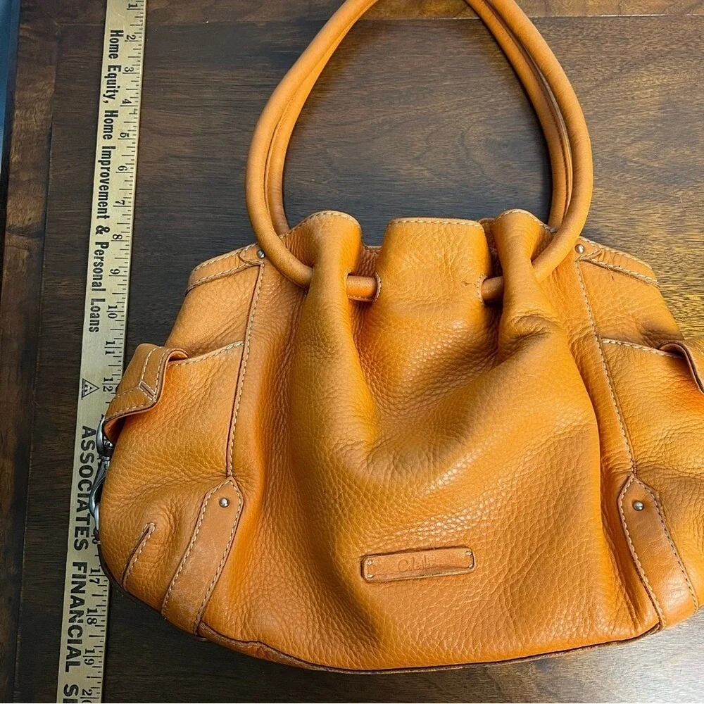 Cole Haan - Women's Vintage Pebbled Leather Orange Hobo Purse Slouchy Ruched Y2K